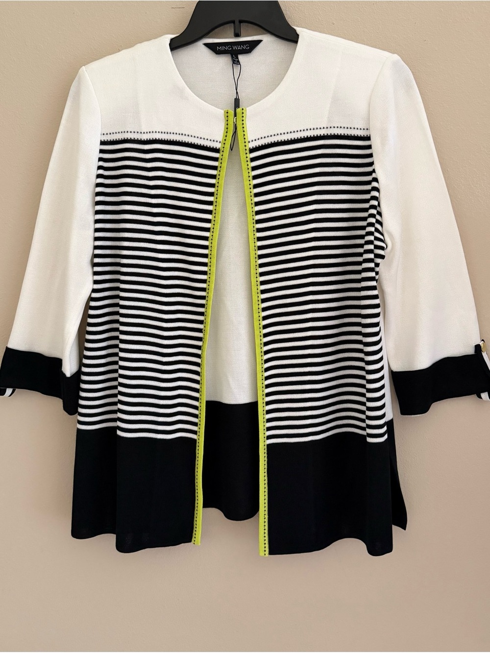 NWOT MING WANG Heritage Fit Black White Striped Jacket Size Large